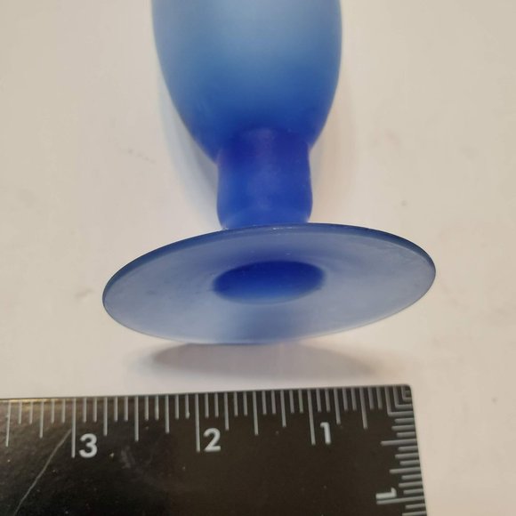 Vintage Frosted Blue Satin Glass Bud Vase, 10" Ruffled Edge Tulip Vase - Picture 9 of 9